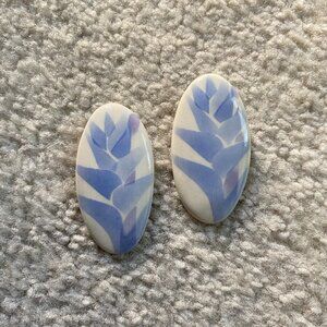 Stunning Vintage 1980's Handmade Oval Earrings with Floral Print